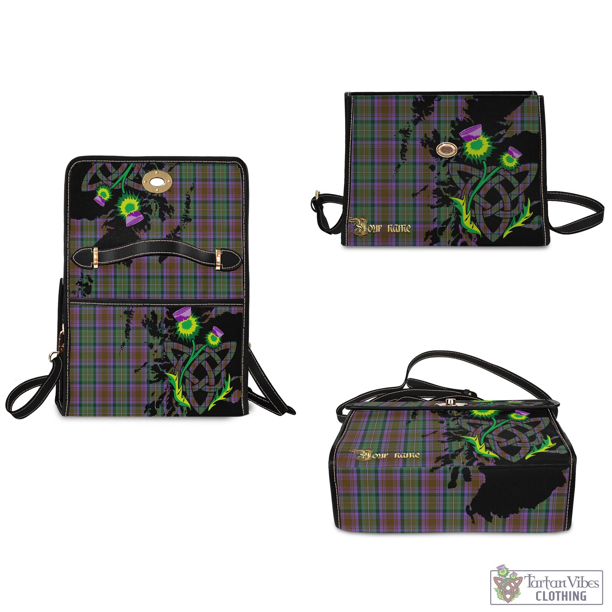 Tartan Vibes Clothing Isle of Skye Tartan Waterproof Canvas Bag with Scotland Map and Thistle Celtic Accents