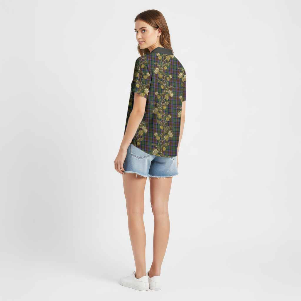 Isle of Skye Tartan Cotton Hawaiian Shirt Seamless Scottish Thistle Flowers