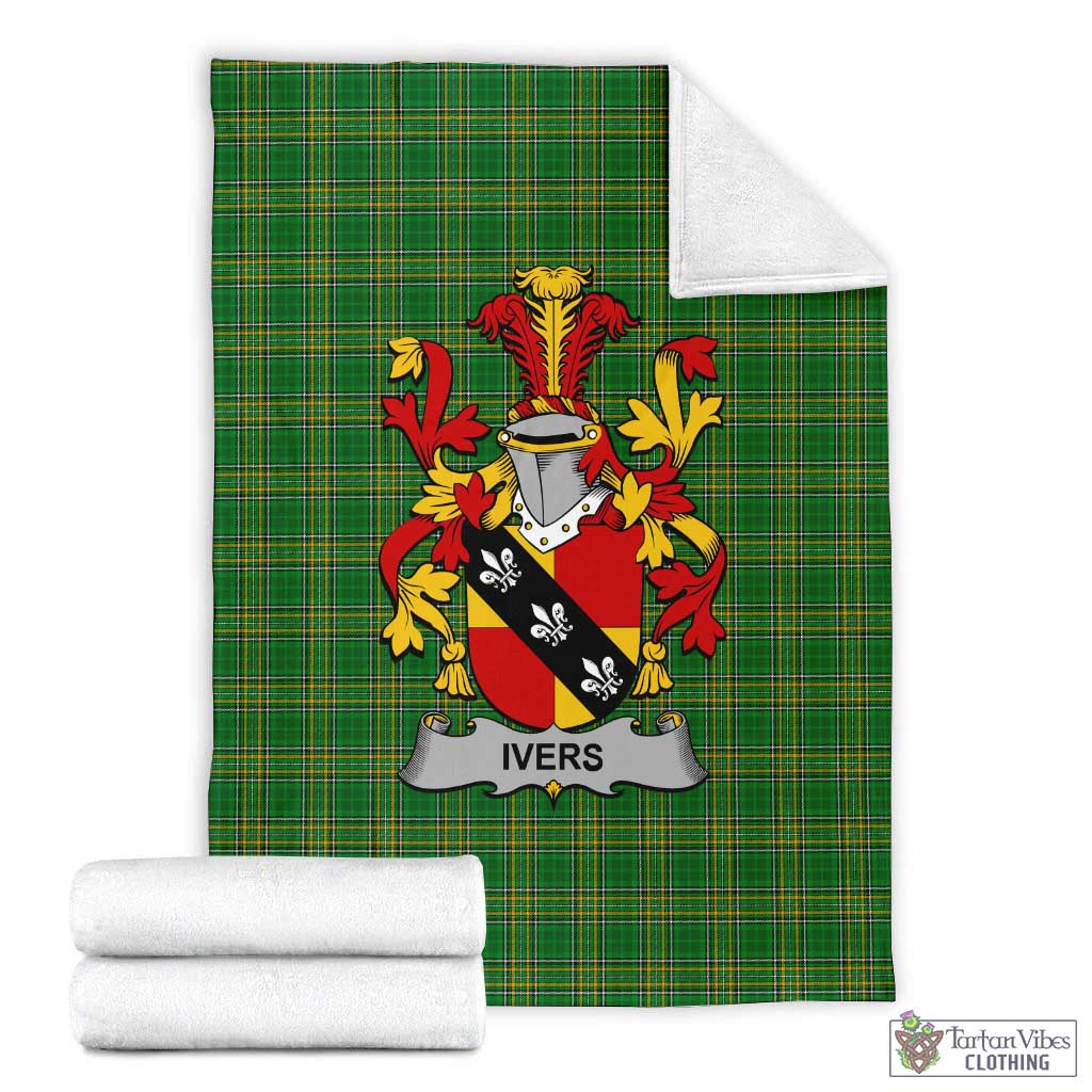 Ivers Irish Clan Tartan Blanket with Coat of Arms X-Large 59 x 79 inches 150 x 200 cm - Tartan Vibes Clothing