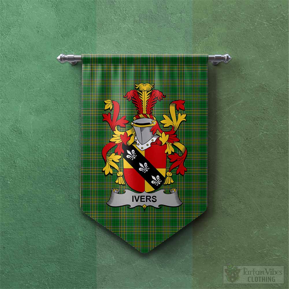 Tartan Vibes Clothing Ivers Irish Clan Tartan Gonfalon, Tartan Banner with Coat of Arms