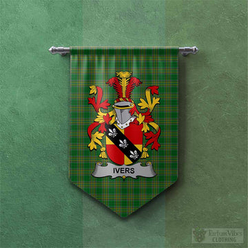 Ivers Irish Clan Tartan Gonfalon, Tartan Banner with Coat of Arms
