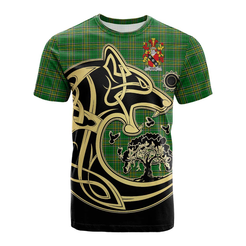 Ivers Irish Tartan Cotton T-shirt with Coat of Arms Celtic Wolf Style Kid's Shirt - Tartan Vibes Clothing