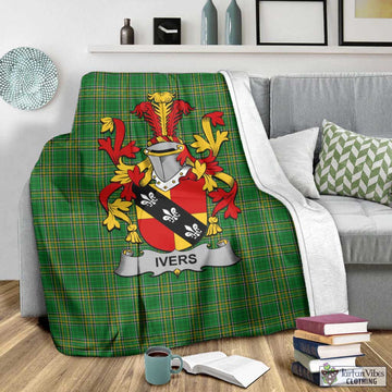 Tartan Vibes Clothing Ivers Irish Clan Tartan Blanket with Coat of Arms