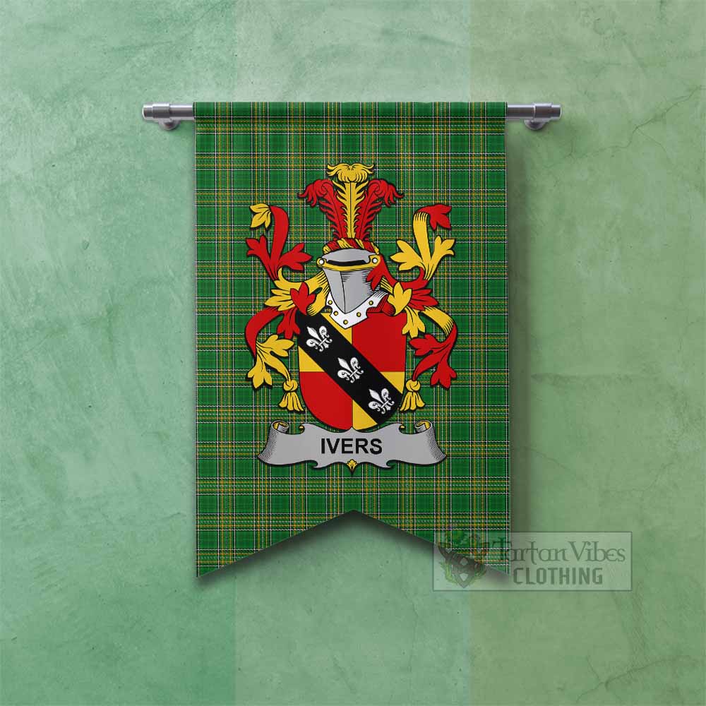 Tartan Vibes Clothing Ivers Irish Clan Tartan Gonfalon, Tartan Banner with Coat of Arms
