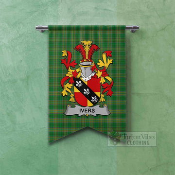 Ivers Irish Clan Tartan Gonfalon, Tartan Banner with Coat of Arms