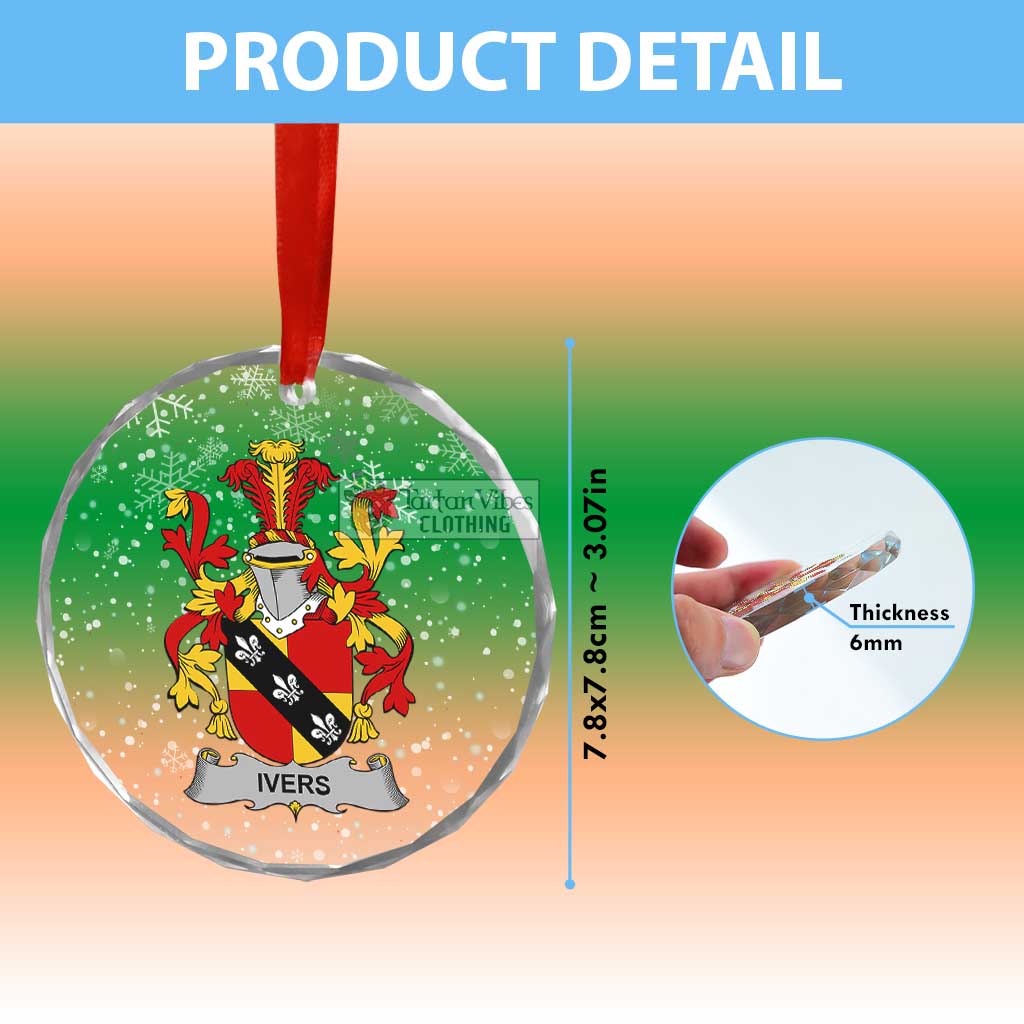 Tartan Vibes Clothing Ivers Irish Clan Christmas Glass Ornament with Coat of Arms