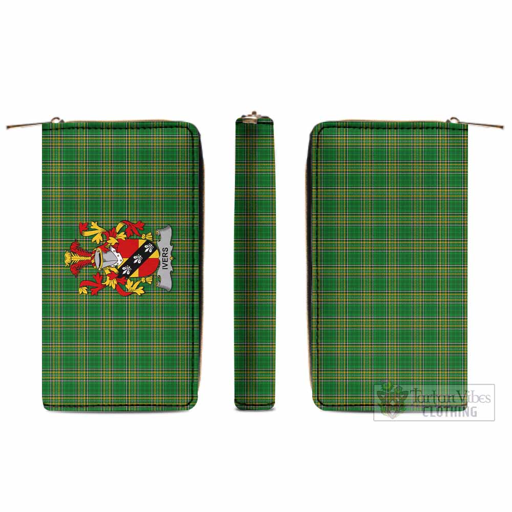 Tartan Vibes Clothing Ivers Irish Clan Tartan Women's Leather Wallet with Coat of Arms