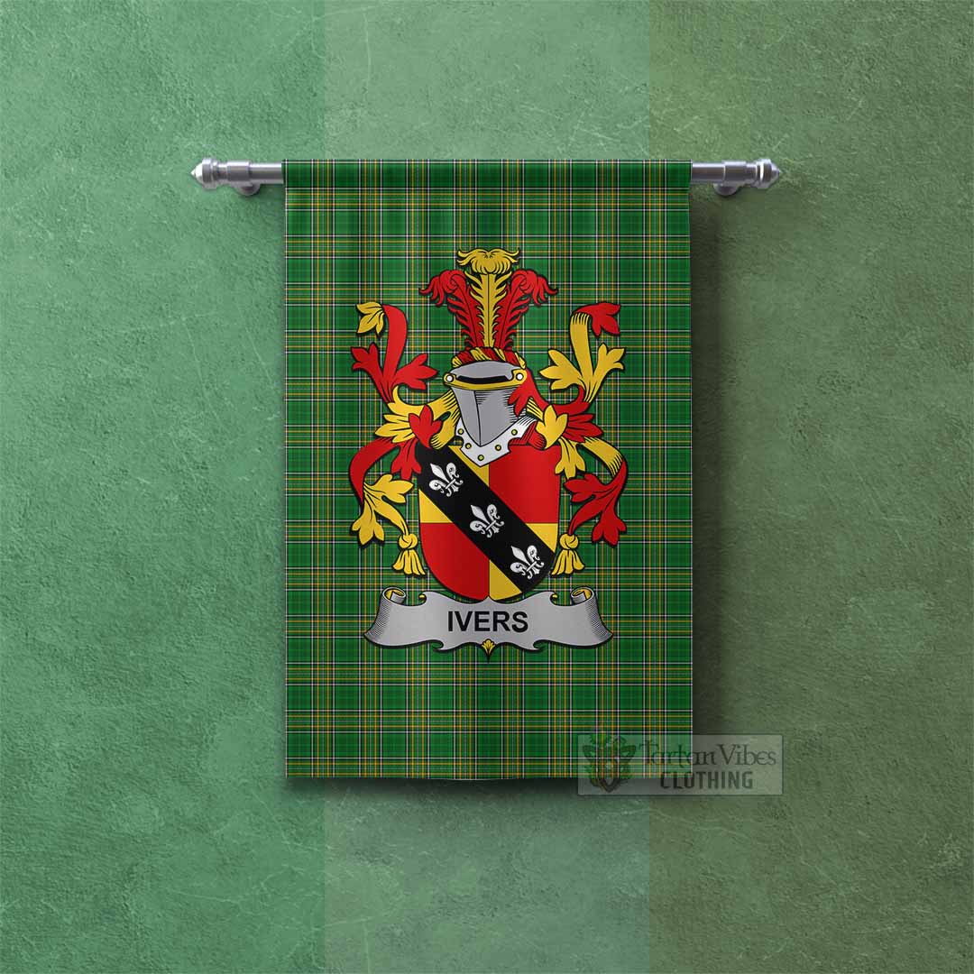 Tartan Vibes Clothing Ivers Irish Clan Tartan Gonfalon, Tartan Banner with Coat of Arms