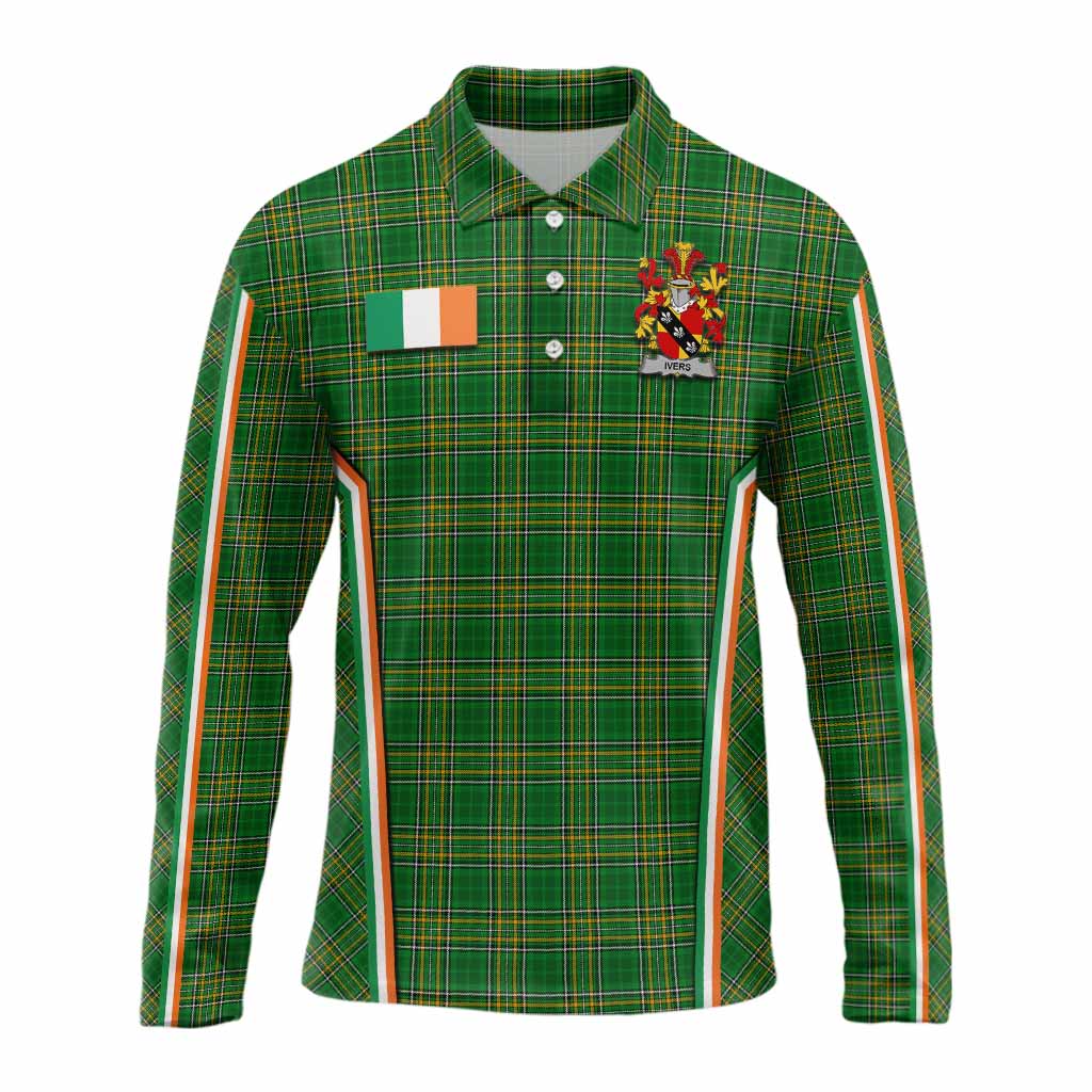 Ivers Irish Clan Coat of Arm Tartan Long Sleeve Polo Shirt Flag Style