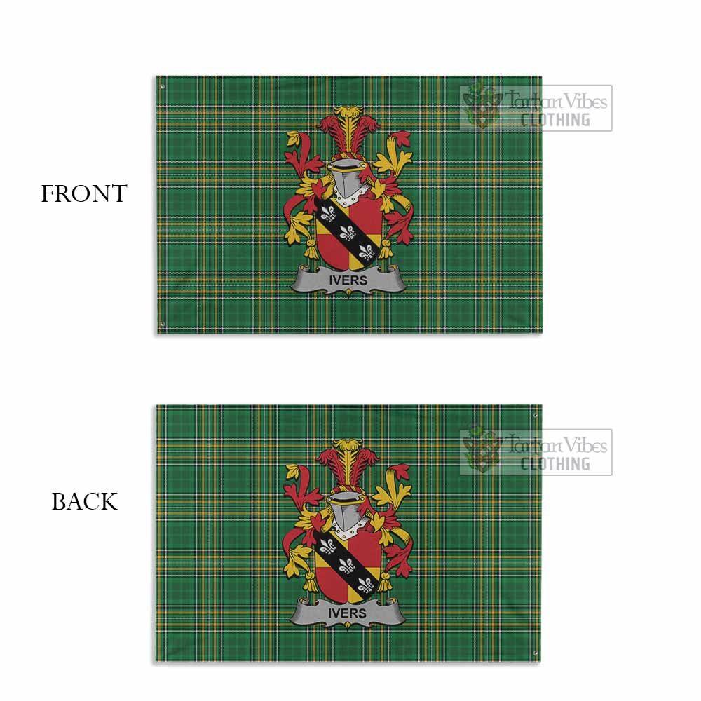 Tartan Vibes Clothing Ivers Irish Clan Tartan House Flag with Coat of Arms