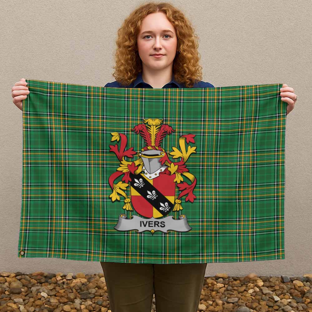 Tartan Vibes Clothing Ivers Irish Clan Tartan House Flag with Coat of Arms
