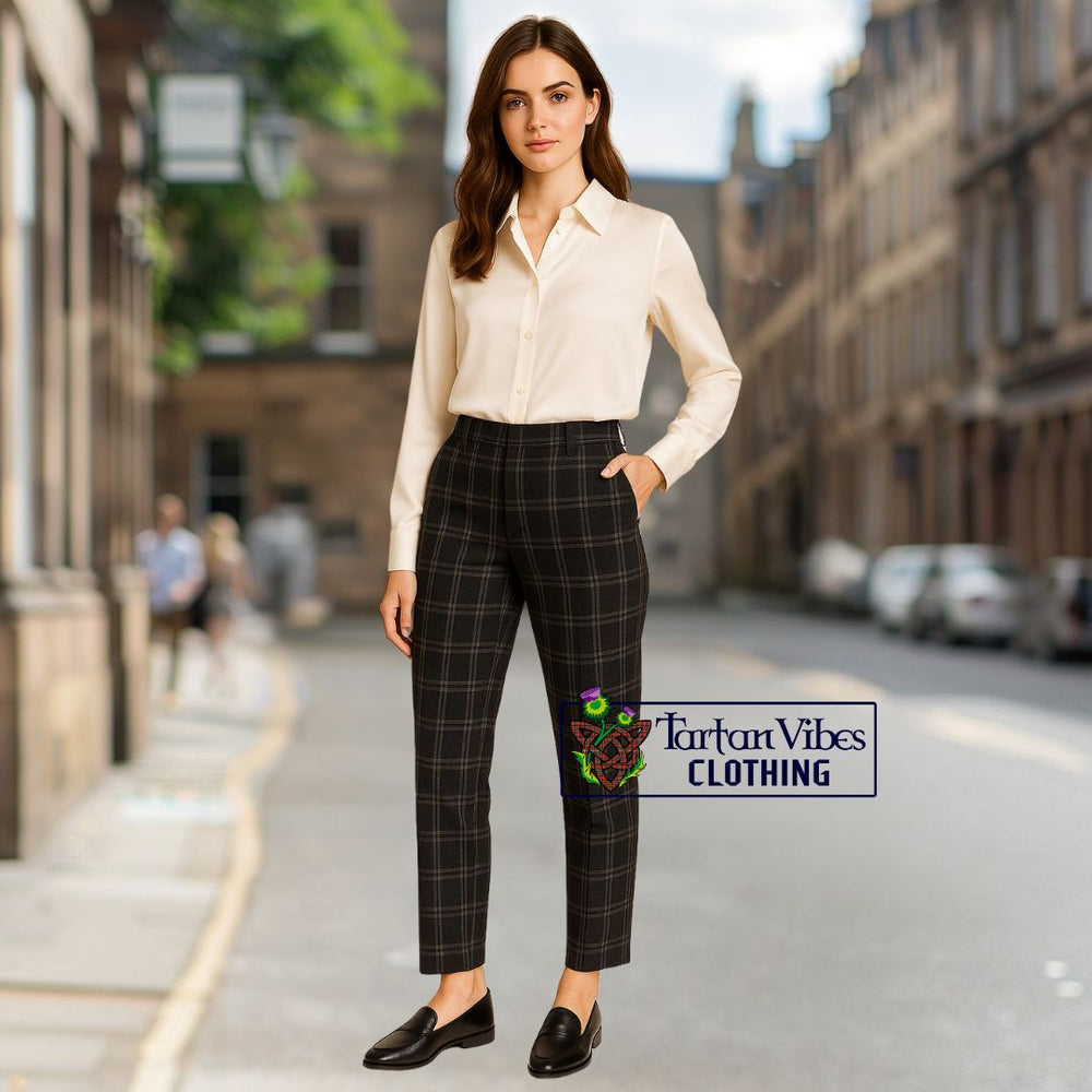 Ivory Silk Blouse with Black Tartan Plaid Tailored Pants 