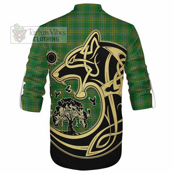 Tartan Vibes Clothing James Irish Tartan Ghillie Kilt Shirt with Coat of Arms Celtic Wolf Style