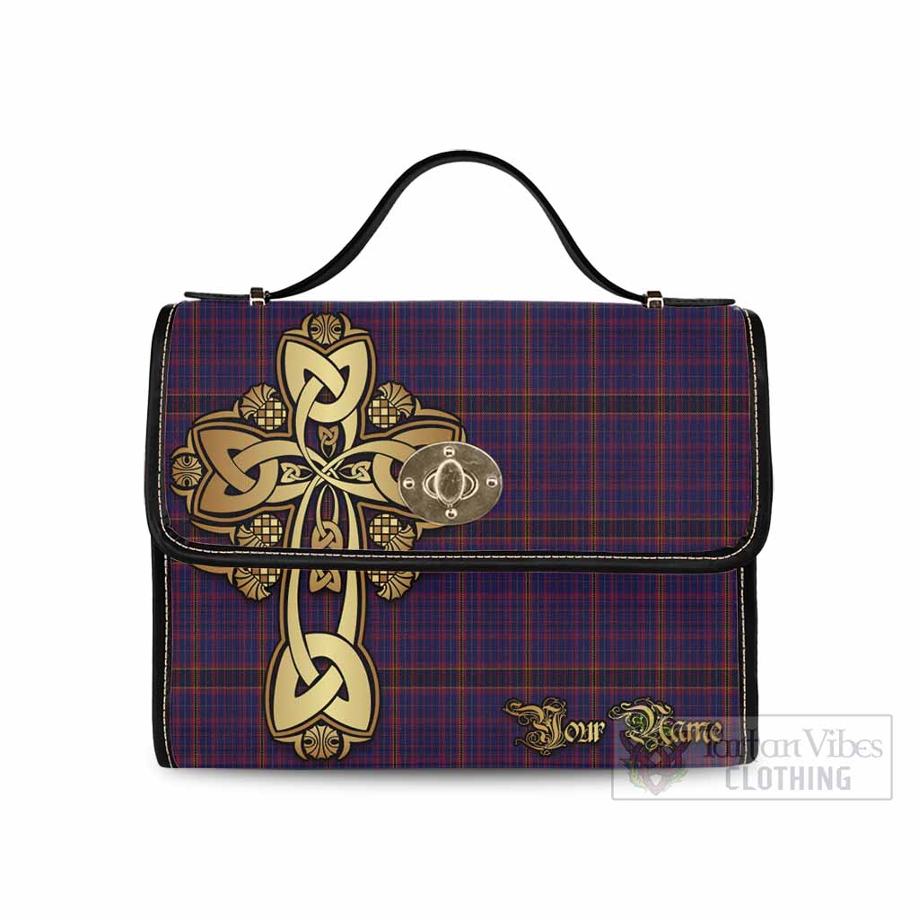 Tartan Vibes Clothing James of Wales Tartan Waterproof Canvas Bag Golden Thistle Celtic Cross Style