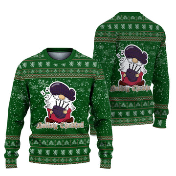James of Wales Clan Christmas Family Knitted Sweater with Funny Gnome Playing Bagpipes