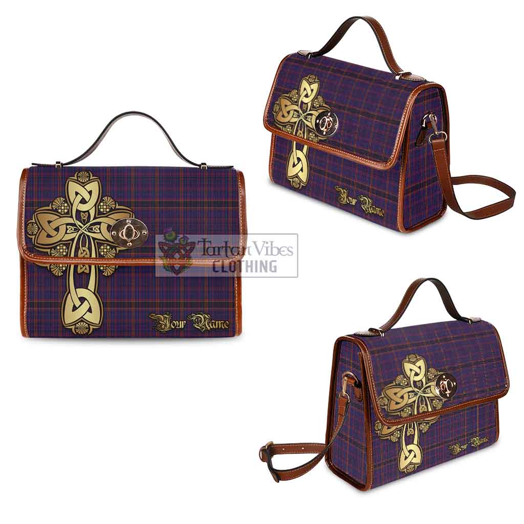 Tartan Vibes Clothing James of Wales Tartan Waterproof Canvas Bag Golden Thistle Celtic Cross Style