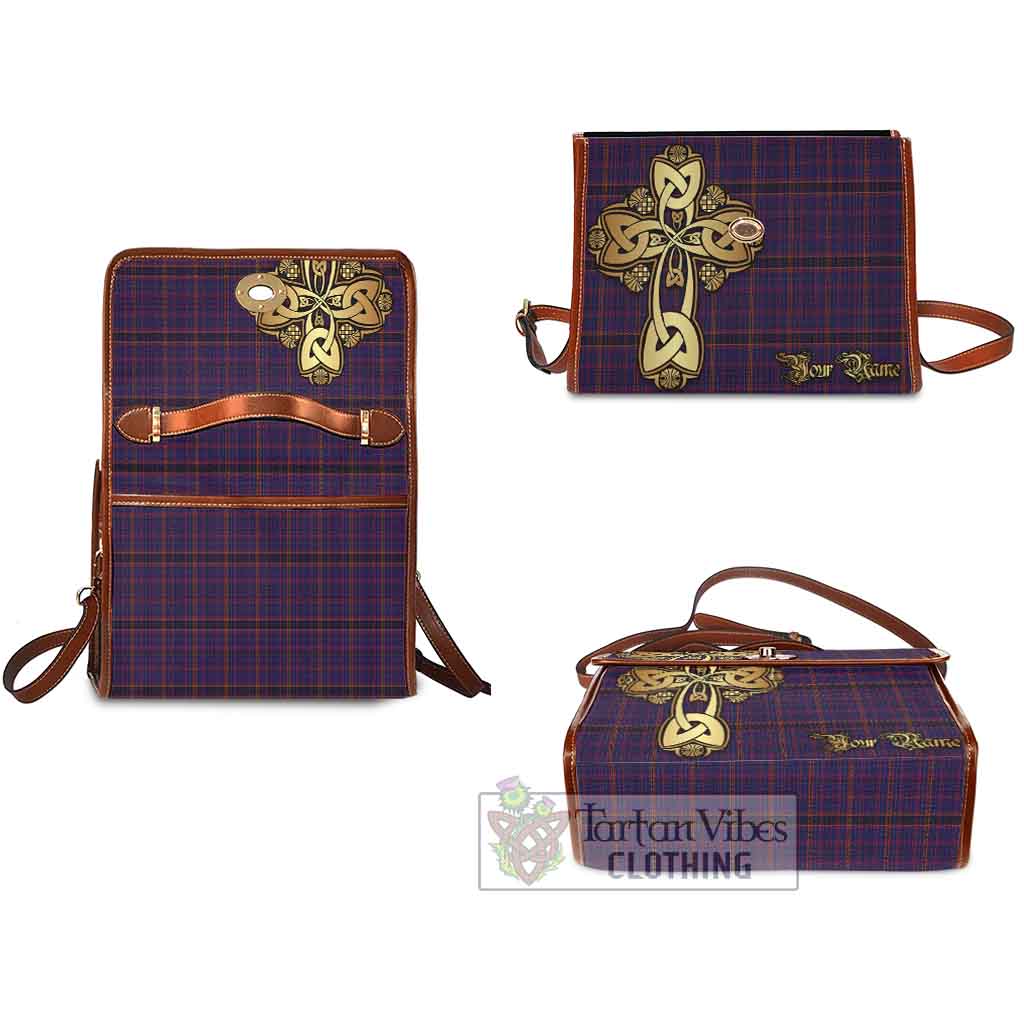 Tartan Vibes Clothing James of Wales Tartan Waterproof Canvas Bag Golden Thistle Celtic Cross Style