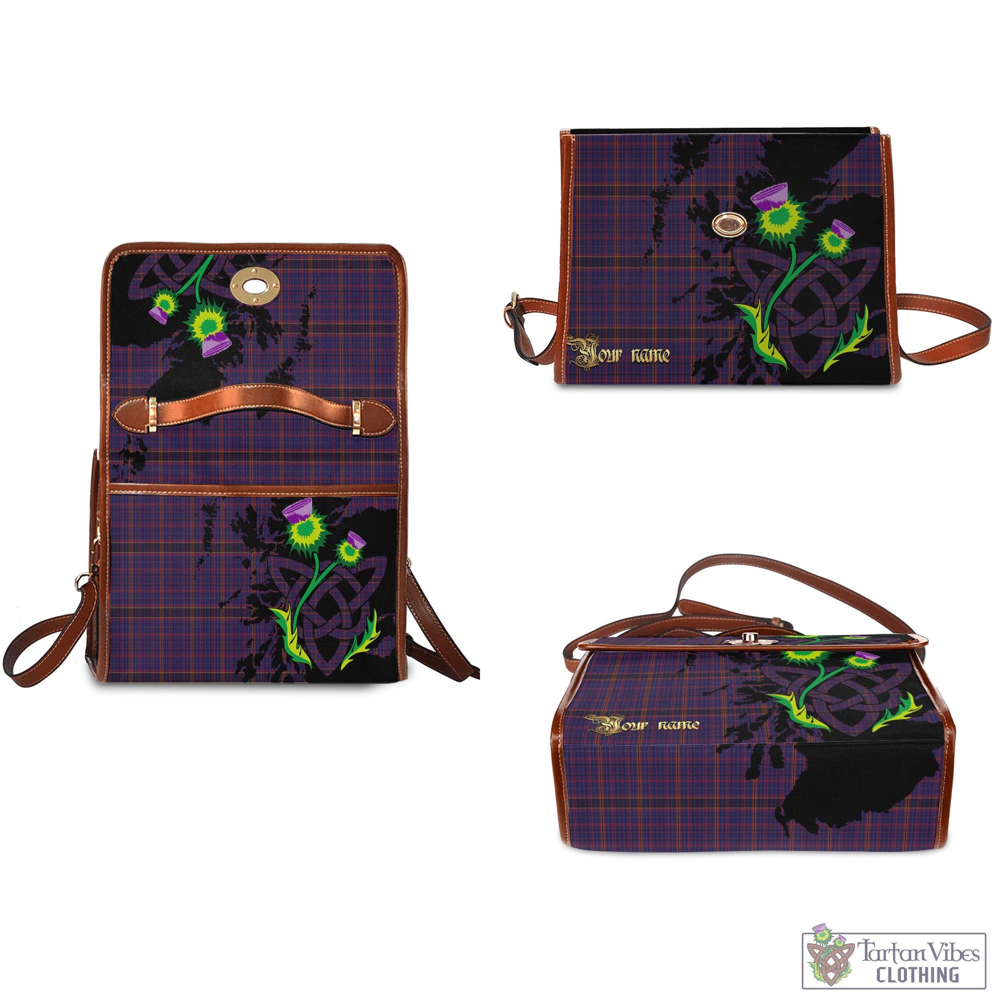 Tartan Vibes Clothing James of Wales Tartan Waterproof Canvas Bag with Scotland Map and Thistle Celtic Accents