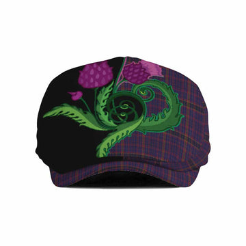 James of Wales Tartan Flat Cap, Jeff Cap Traditional Scottish Thistle