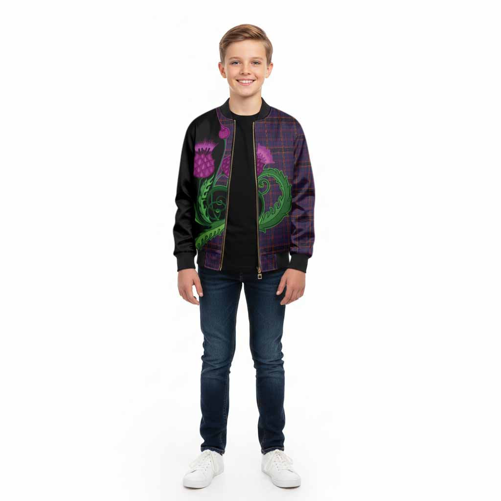 James of Wales Tartan Kid Bomber Jacket Traditional Scottish Thistle