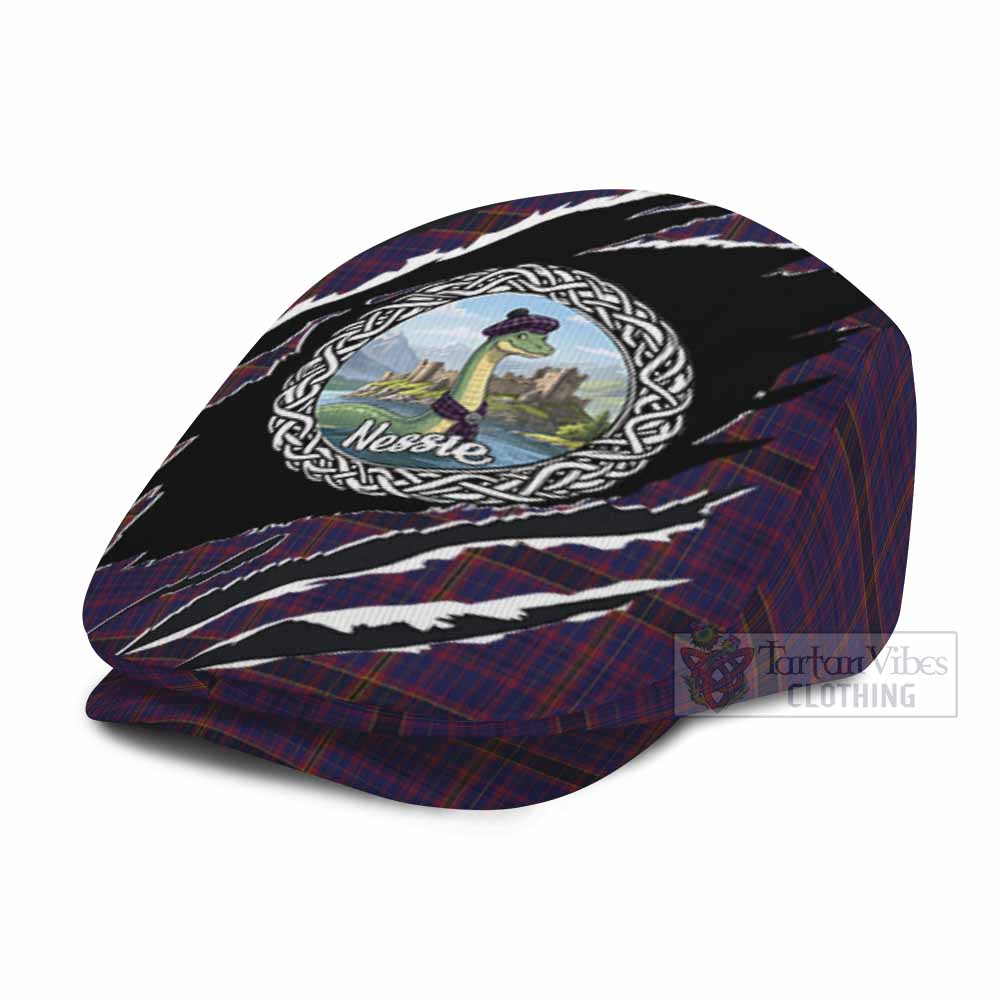 James of Wales Tartan Loch Ness Monster Flat Cap, Jeff Cap Celtic Knot Nessie Art