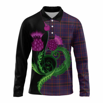 James of Wales Tartan Long Sleeve Polo Shirt Traditional Scottish Thistle