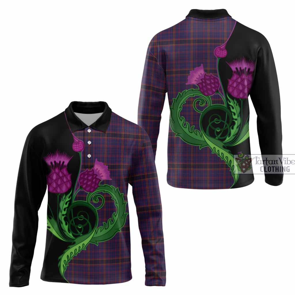 James of Wales Tartan Long Sleeve Polo Shirt Traditional Scottish Thistle