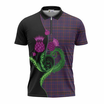 James of Wales Tartan Zipper Polo Shirt Traditional Scottish Thistle
