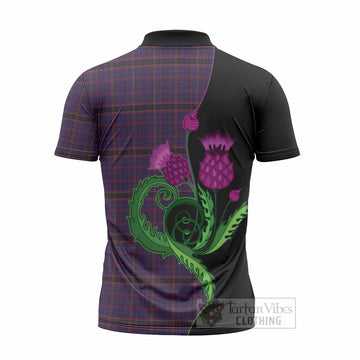 James of Wales Tartan Zipper Polo Shirt Traditional Scottish Thistle