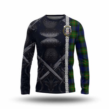 Jamieson Tartan Long Sleeve T-Shirt with Family Crest Cross Sword Thistle Celtic Vibes Unisex - Tartan Vibes Clothing