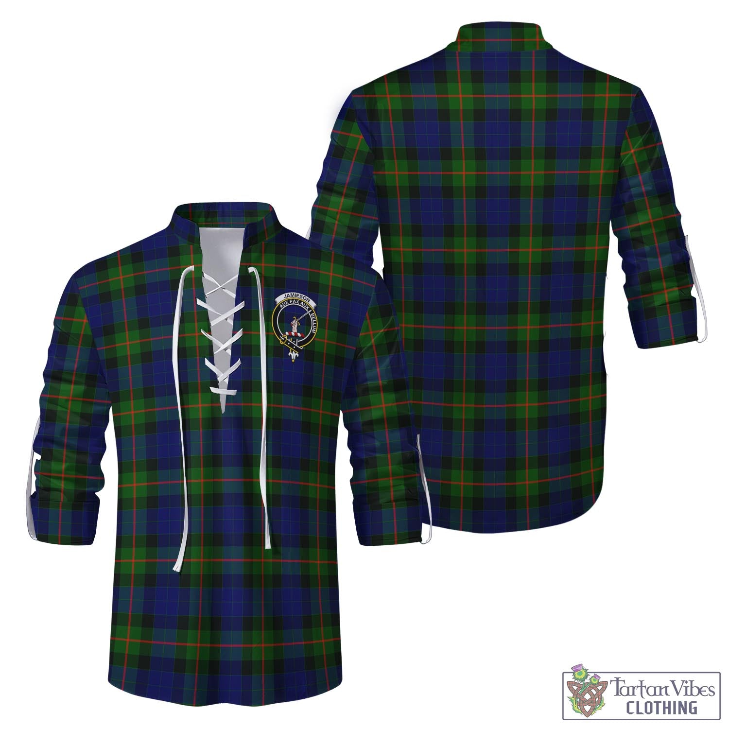Tartan Vibes Clothing Jamieson Tartan Men's Scottish Traditional Jacobite Ghillie Kilt Shirt with Family Crest