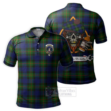 Jamieson Tartan Polo Shirt with Family Crest and Bearded Skull Holding Bottles of Whiskey Kid - Tartan Vibes Clothing