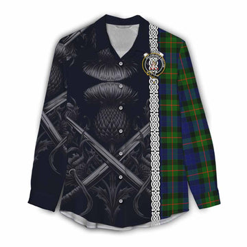 Jamieson Tartan Women's Casual Shirt with Family Crest Cross Sword Thistle Celtic Vibes Female - Tartan Vibes Clothing