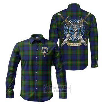 Jamieson Tartan Long Sleeve Button Shirt with Family Crest Celtic Skull Style Men's Shirt S - Tartan Vibes Clothing
