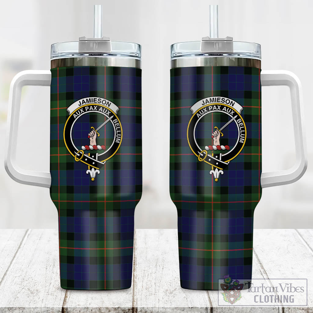 Jamieson Tartan Tumbler with Handle with Family Crest One Size 40 OZ - Tartan Vibes Clothing