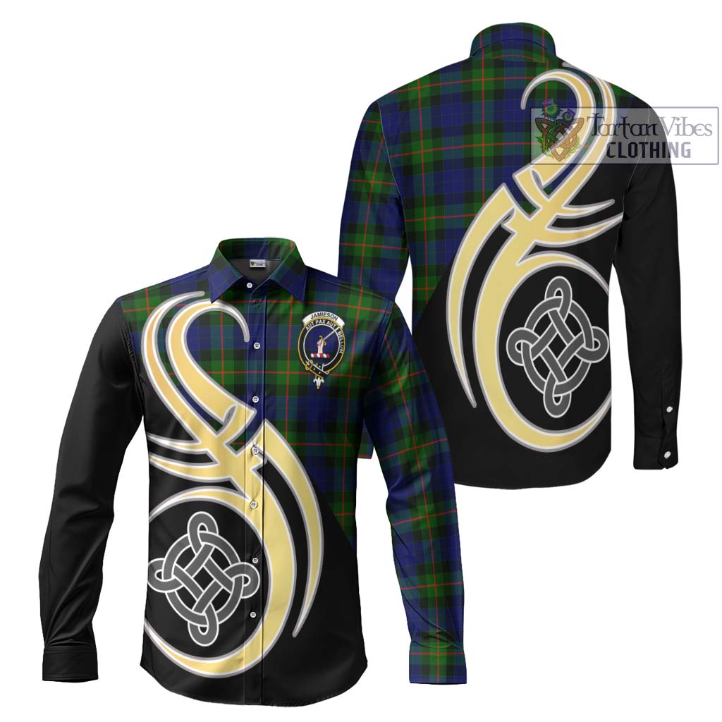 Jamieson Tartan Long Sleeve Button Shirt with Family Crest and Celtic Symbol Style Men's Shirt S - Tartan Vibes Clothing
