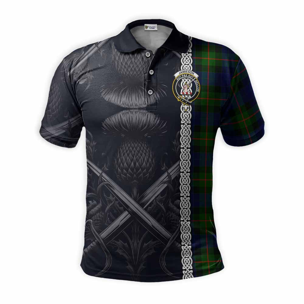 Jamieson Tartan Polo Shirt with Family Crest Cross Sword Thistle Celtic Vibes Kid - Tartan Vibes Clothing