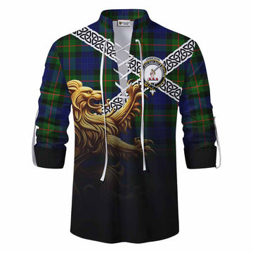 Jamieson Crest Tartan Ghillie Kilt Shirt with Golden Lion Emblem Celtic Style Men - Tartan Vibes Clothing