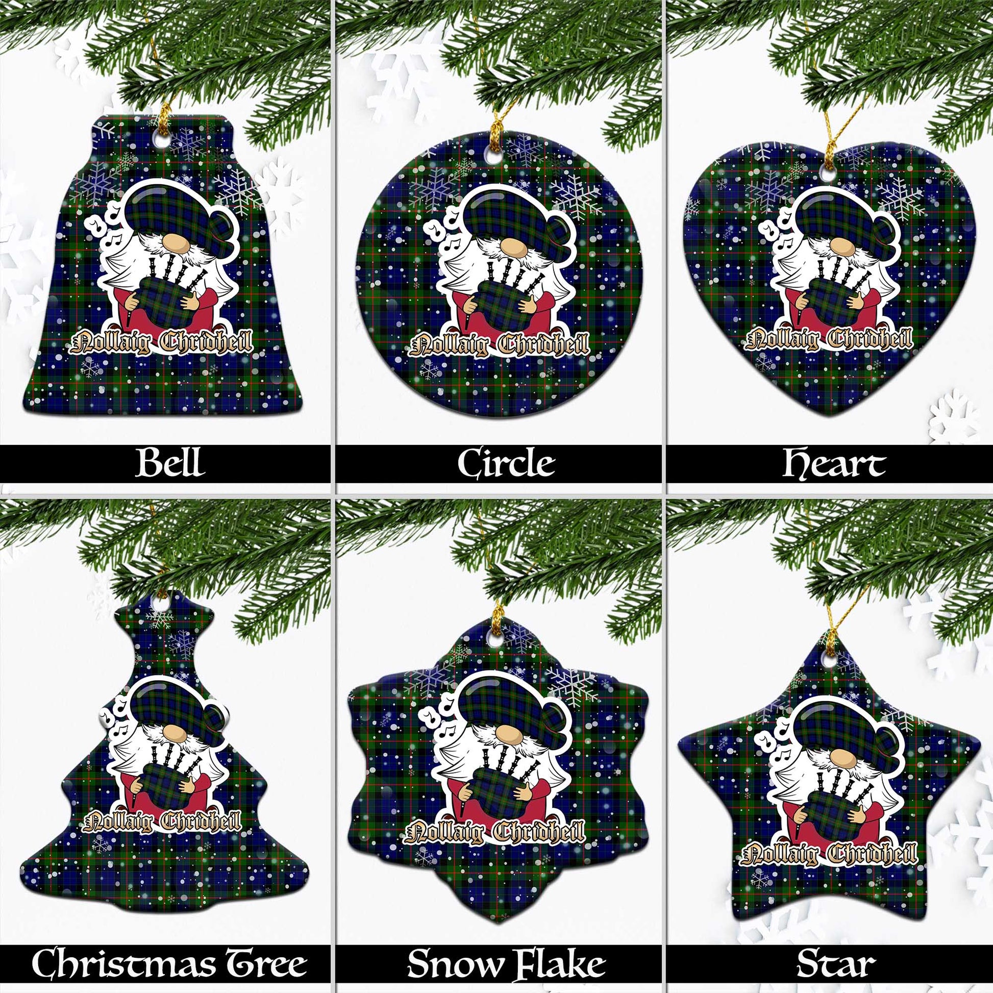 Jamieson Tartan Christmas Ceramic Ornaments with Scottish Gnome Playing Bagpipes Ceramic - Tartan Vibes Clothing