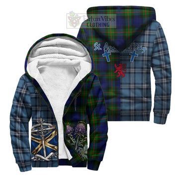 Jamieson Tartan Sherpa Hoodie Happy St. Andrew's Day Half Tartan Style Unisex S - Tartan Vibes Clothing