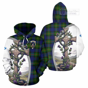 Jamieson Tartan Hoodie with Family Crest and St. Andrew's Cross Accented by Thistle Vines Zip Hoodie - Tartan Vibes Clothing