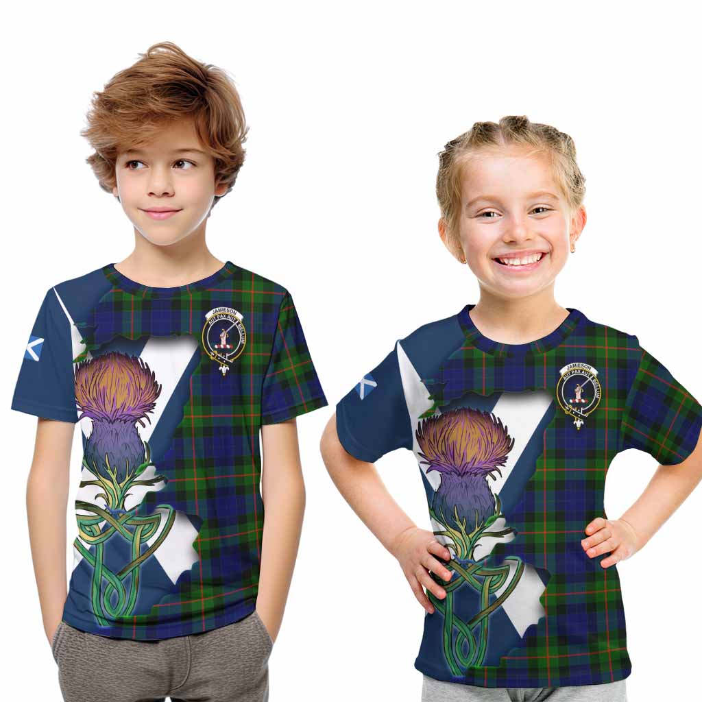 Jamieson Tartan Family Crest Kid T-Shirt Scottish Thistle Celtic Inspired Youth XL Size14 - Tartan Vibes Clothing