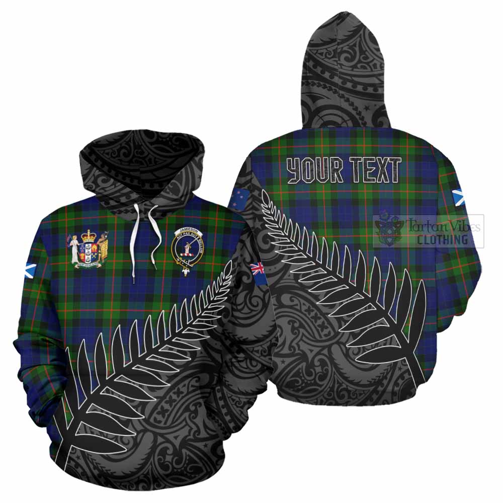 Tartan Vibes Clothing Jamieson Crest Tartan Hoodie with New Zealand Silver Fern Half Style