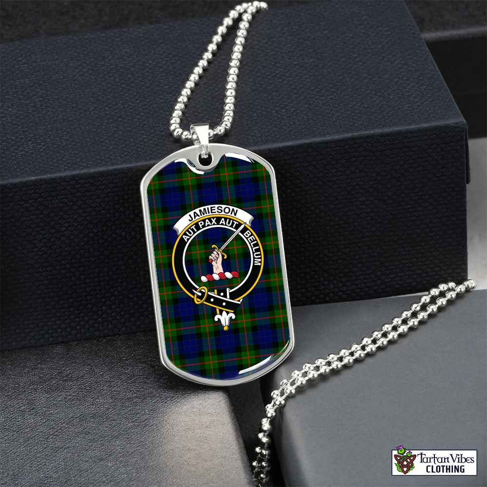 Jamieson Tartan Dog Tag Necklace with Family Crest Silver No - Tartan Vibes Clothing