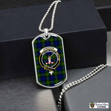 Tartan Vibes Clothing Jamieson Tartan Dog Tag Necklace with Family Crest