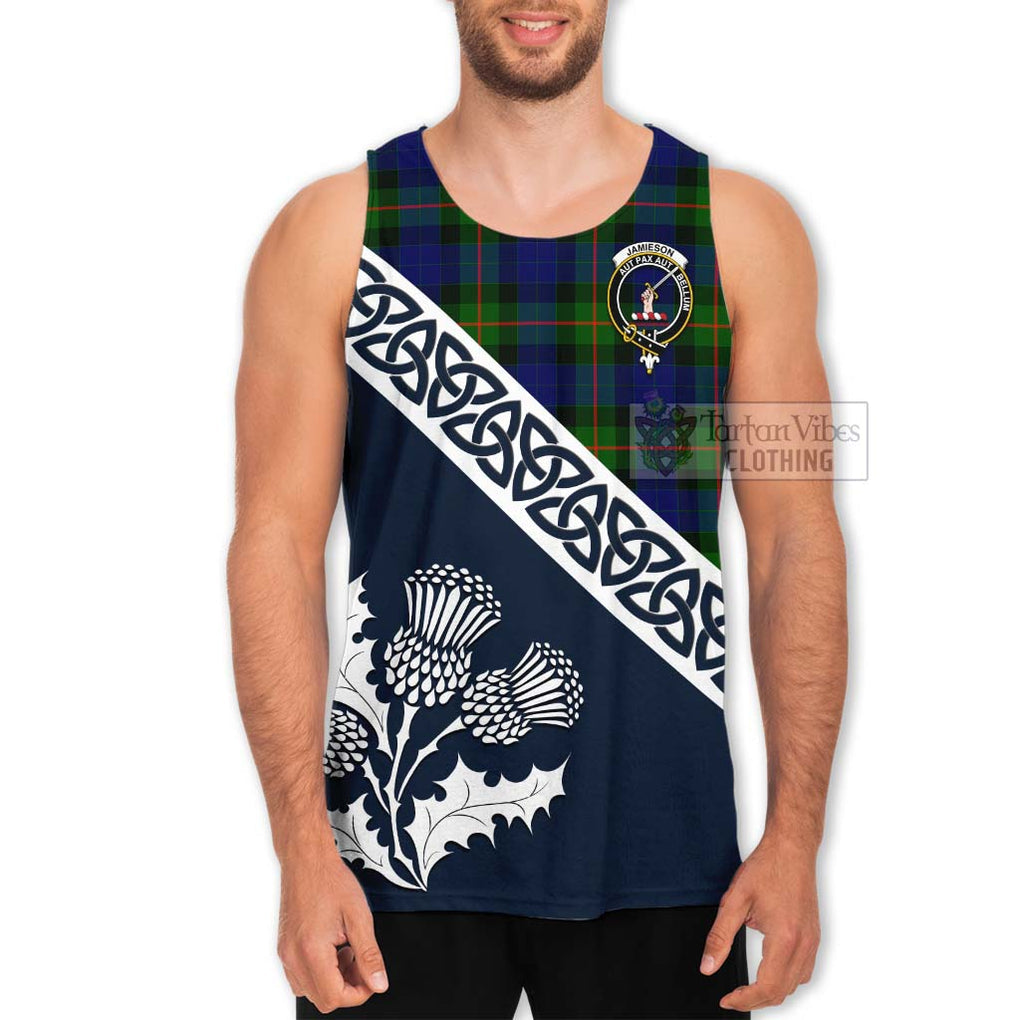 Jamieson Tartan Men's Tank Top Featuring Thistle and Scotland Map Men - Tartan Vibes Clothing