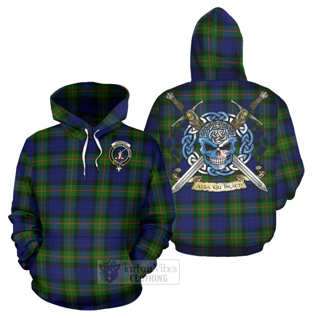 Jamieson Tartan Hoodie with Family Crest Celtic Skull Style Zip Hoodie - Tartan Vibes Clothing