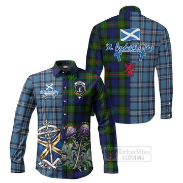 Jamieson Tartan Long Sleeve Button Shirt Happy St. Andrew's Day Half Tartan Style Men's Shirt S - Tartan Vibes Clothing