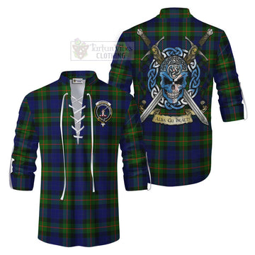 Jamieson Tartan Ghillie Kilt Shirt with Family Crest Celtic Skull Style Men - Tartan Vibes Clothing