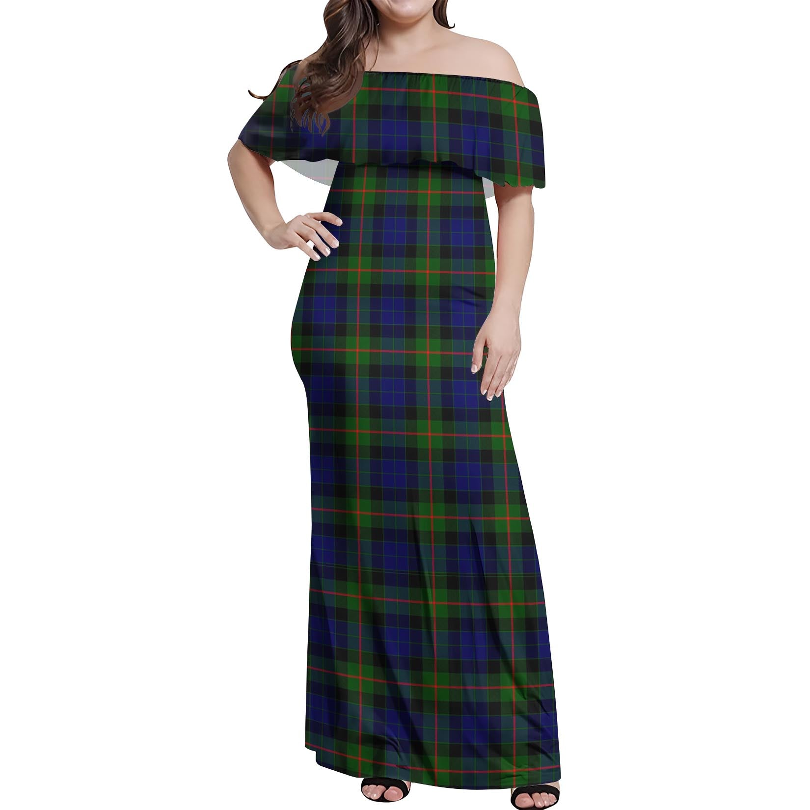 Jamieson Tartan Off Shoulder Long Dress Women's Dress - Tartan Vibes Clothing